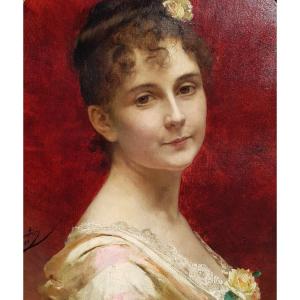 Chantron - Oil On Canvas - 1884 - Woman Portrait