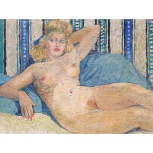 Fernand LANTOINE - Huile sur toile - Femme nue allongée