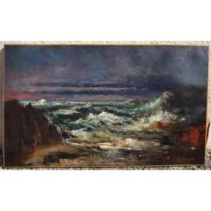 Courbet (circle Of) - Large Oil On Canvas - The Wave