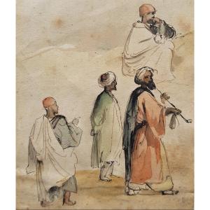 Delacroix (style Of) - 19th Orientalist Watercolor 