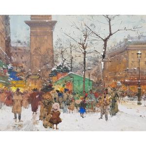 GALIEN LALOUE - Gouache - 1920 - Neige à PARIS 