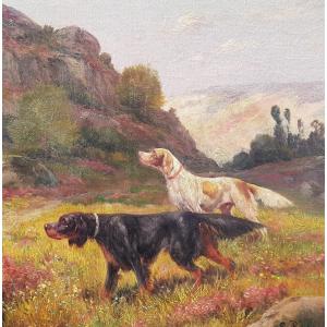 Eugène PETIT - Huile sur toile XIXè - Chiens de chasse