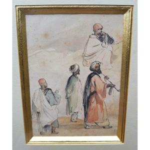 Delacroix (style) - 19th Orientalist Watercolor