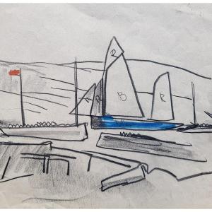 Mathurin Meheut - Drawing - Sailboat In The Port 