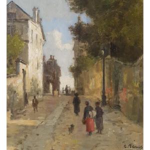 PÉCRUS - Huile sur panneau - Rue à MONTMARTRE - 1880