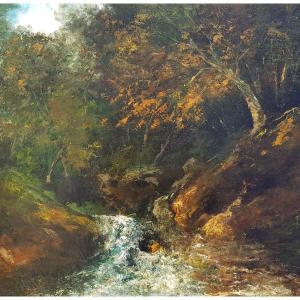 COURBET - Huile sur toile c.1870 - Cascade en forêt