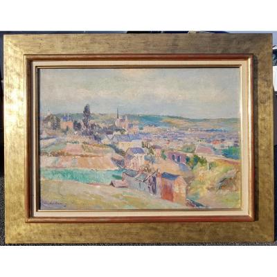 Albert Lebourg - Panoramic View Of Rouen C. 1900 - Rare Oil 46 X 65 Cms