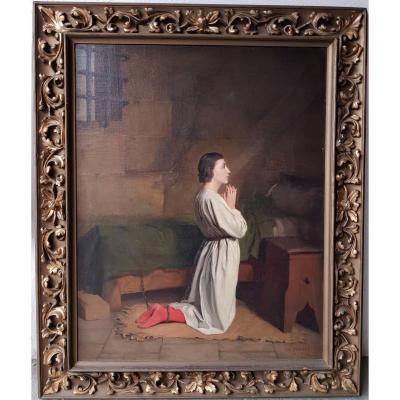 Charles-henri Michel - Jeanne d'Arc Praying In Her Cell In Rouen - Oil On Canvas - 1904