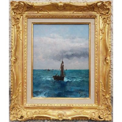 Alfred Stevens - Seascape - Oil On Panel 35 X 27 Cms - Dedicated, Dated 1891