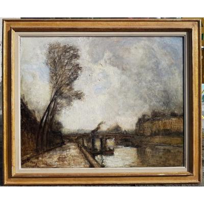 Frank Boggs - American Impressionist - The Seine At Pont-neuf, Paris - Large Oil On Canvas 