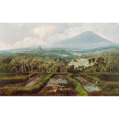 Tableau Indonésien - Volcan Merapi à Java, Abdullah