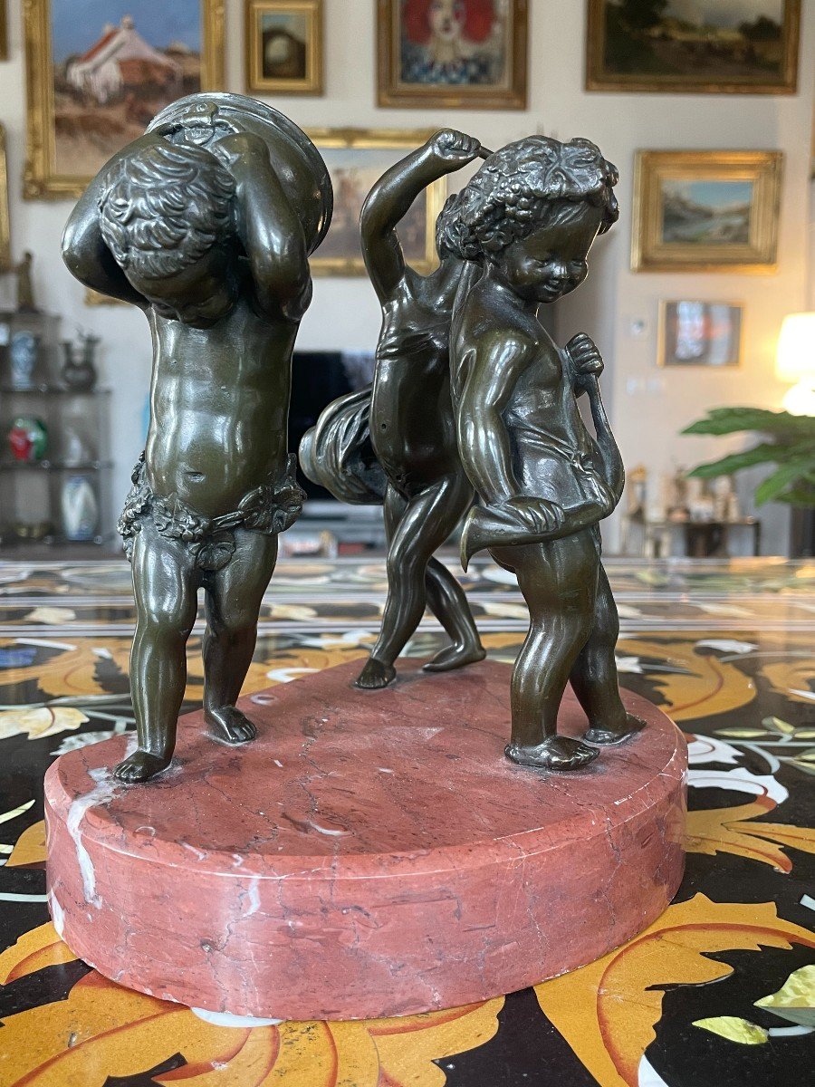 After Clodion (1738-1814) Children Musicians Bronze Proof With Brown-green Patina, Signed.-photo-2