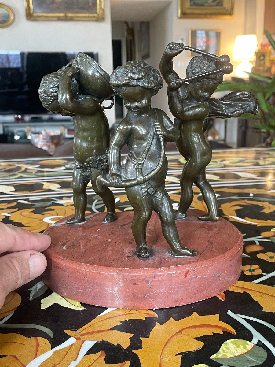 After Clodion (1738-1814) Children Musicians Bronze Proof With Brown-green Patina, Signed.-photo-4