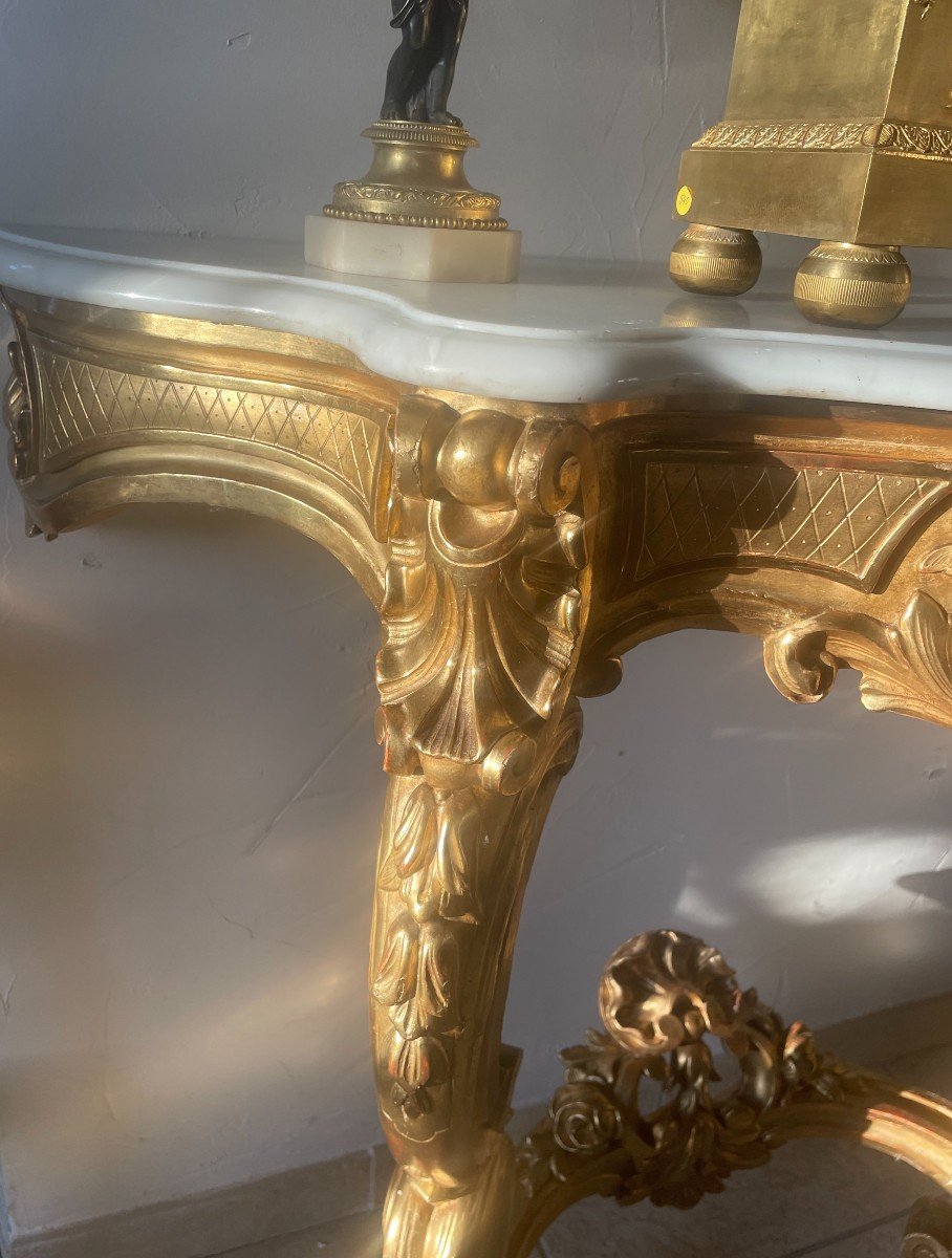 Louis XV Style Console In Golden Wood With Gold Leaf From The XIXth Century-photo-2