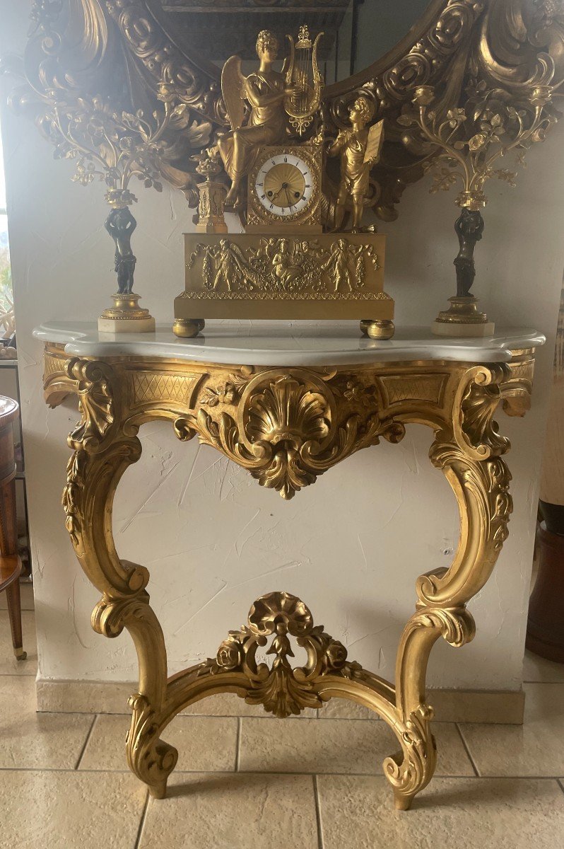 Louis XV Style Console In Golden Wood With Gold Leaf From The XIXth Century