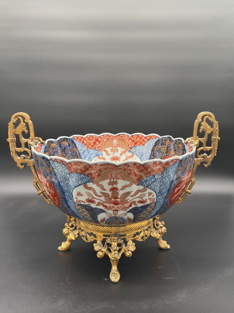 Coupe En Porcelaine Imari Et Bronze Doré Du XIXème Siècle-photo-2