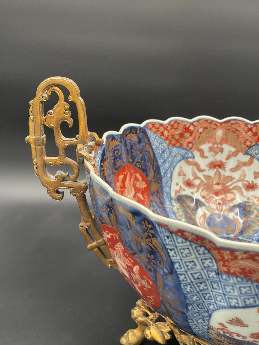 Coupe En Porcelaine Imari Et Bronze Doré Du XIXème Siècle-photo-3