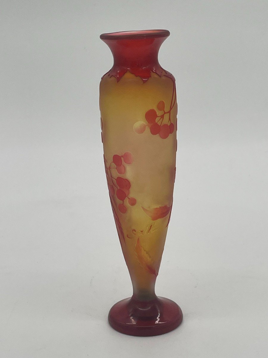 Emile Gallé Art Nouveau Red And Yellow Vase With Acid-cleared Floral Decor -photo-2