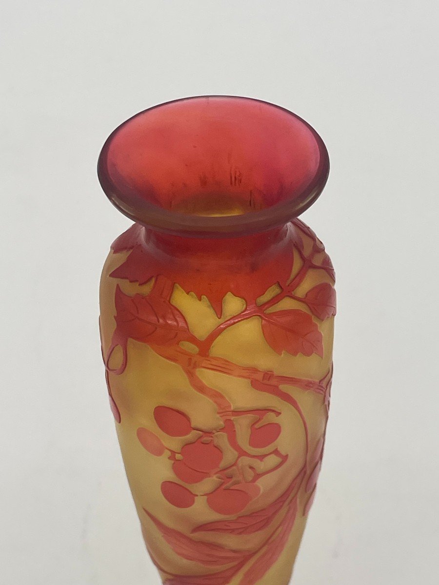 Emile Gallé Art Nouveau Red And Yellow Vase With Acid-cleared Floral Decor -photo-2