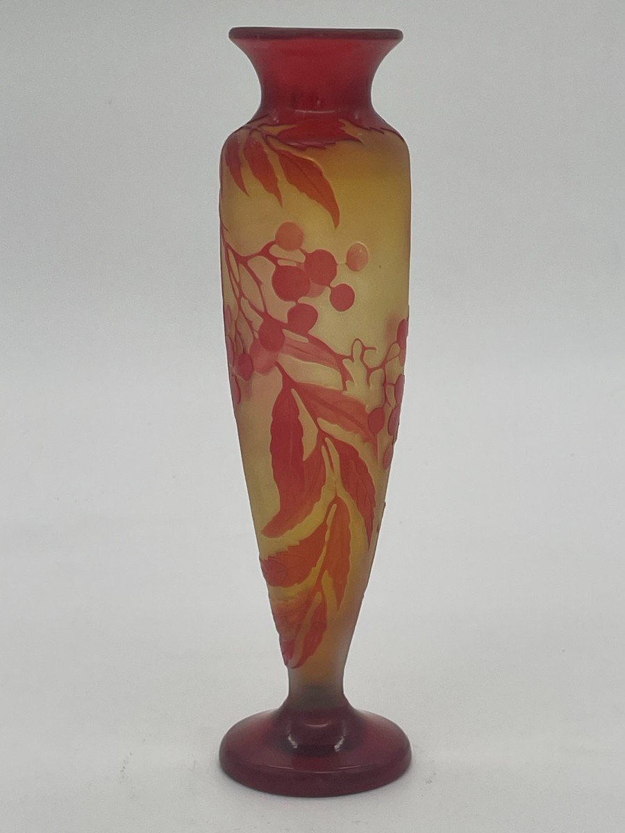 Emile Gallé Art Nouveau Red And Yellow Vase With Acid-cleared Floral Decor 