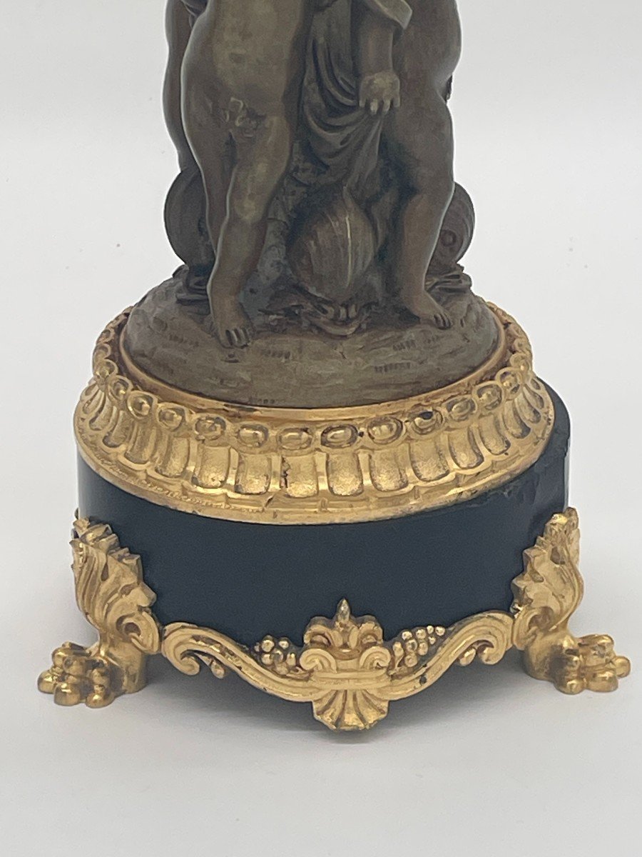  Paire De Cassolettes En Bronze Doré Et Patine Médaille  à Décor De Puttis d'époque Napoléon -photo-1