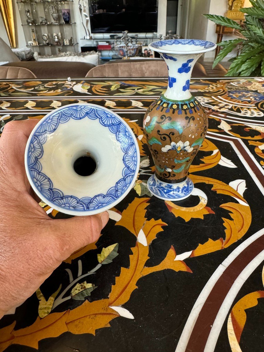 Japon : Paire De Vases En Porcelaine Cloisonnée Totai Shippo Fin Du XIXème Siècle -photo-4