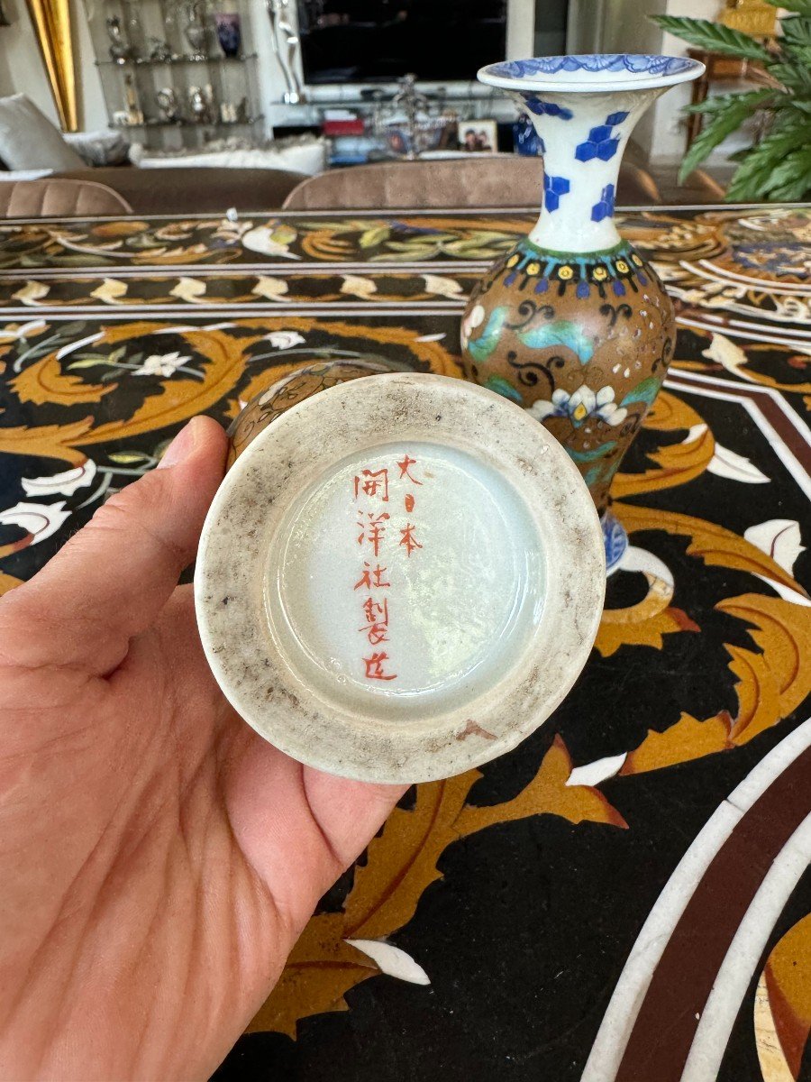 Japon : Paire De Vases En Porcelaine Cloisonnée Totai Shippo Fin Du XIXème Siècle -photo-1