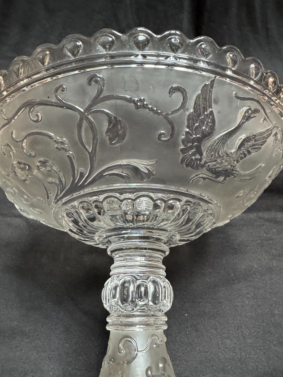 Grande Coupe En Cristal De Baccarat – Décor Oiseau Du Paradis  Du XIXème Siècle-photo-1