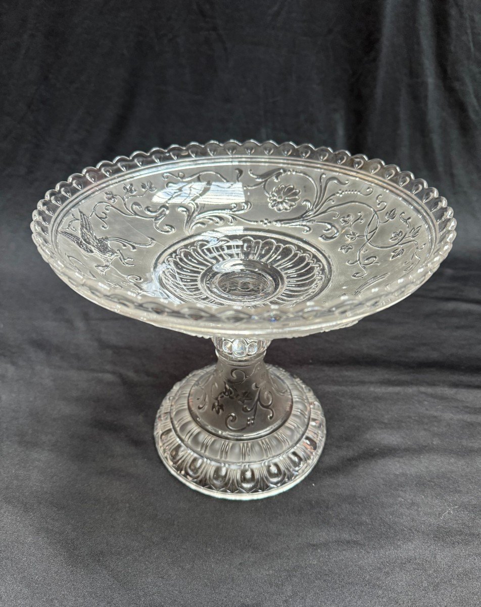 Grande Coupe En Cristal De Baccarat – Décor Oiseau Du Paradis  Du XIXème Siècle