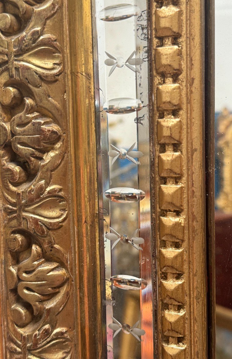 Octagonal Mirror In Gilded Stucco From The Napoleon III Period, 19th Century-photo-1