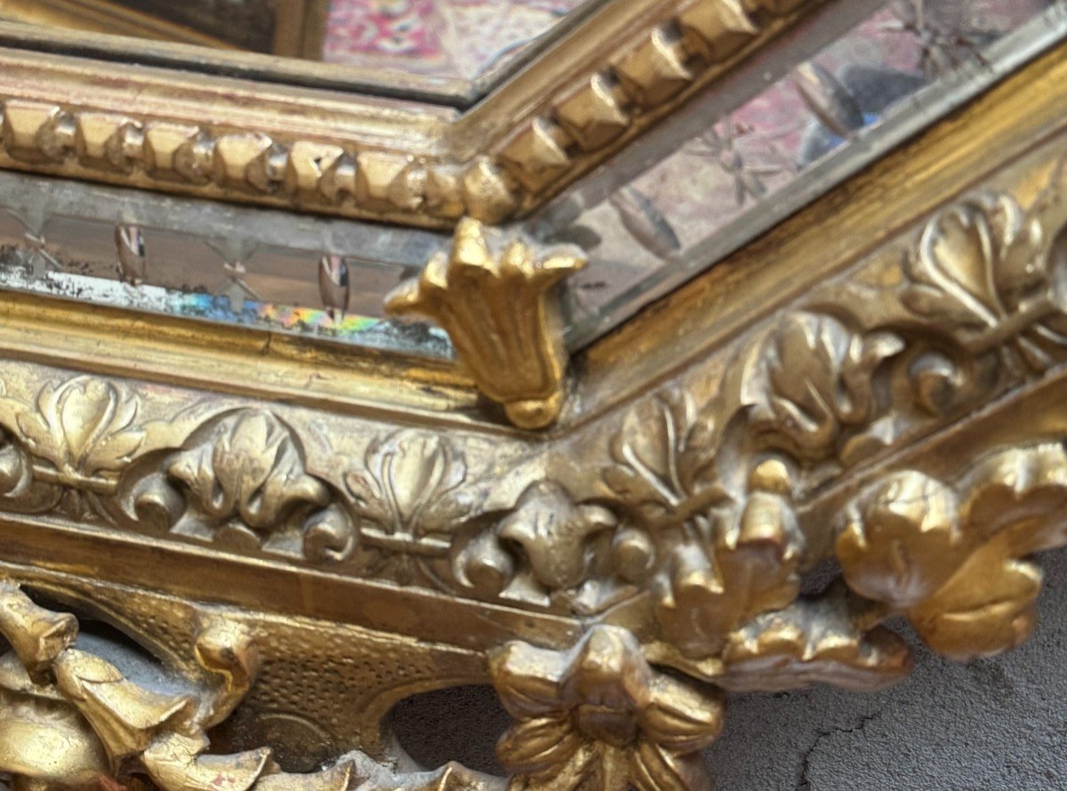 Octagonal Mirror In Gilded Stucco From The Napoleon III Period, 19th Century-photo-3