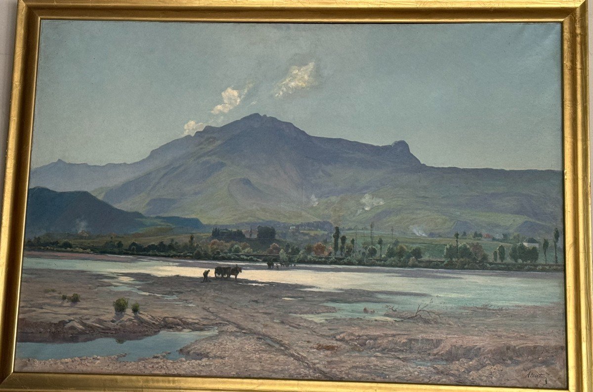 Grand Tableau d'André Albertin ( 1867-1933) Vue Du Vercors Du Rondeau à Grenoble-photo-2