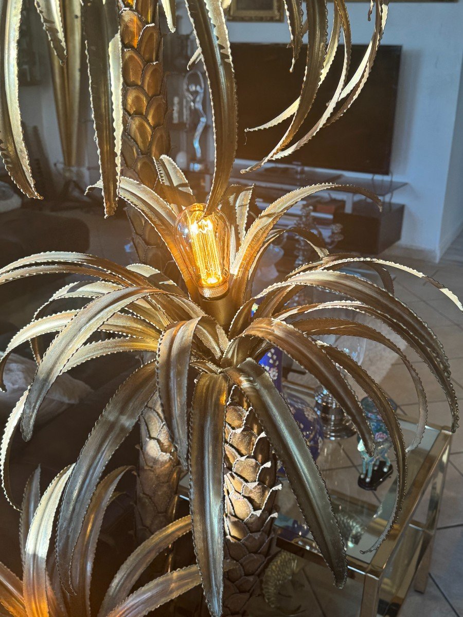 3 Palm Tree Floor Lamp By Barbier, Maison Jansen In Brass Circa 1970-photo-3