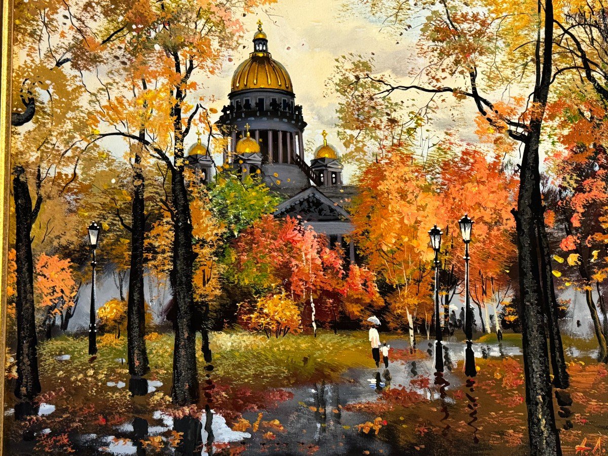 Ecole Russe, Anatole Loukache (né en 1956) L'automne en ville près d'une église orthodoxe-photo-2