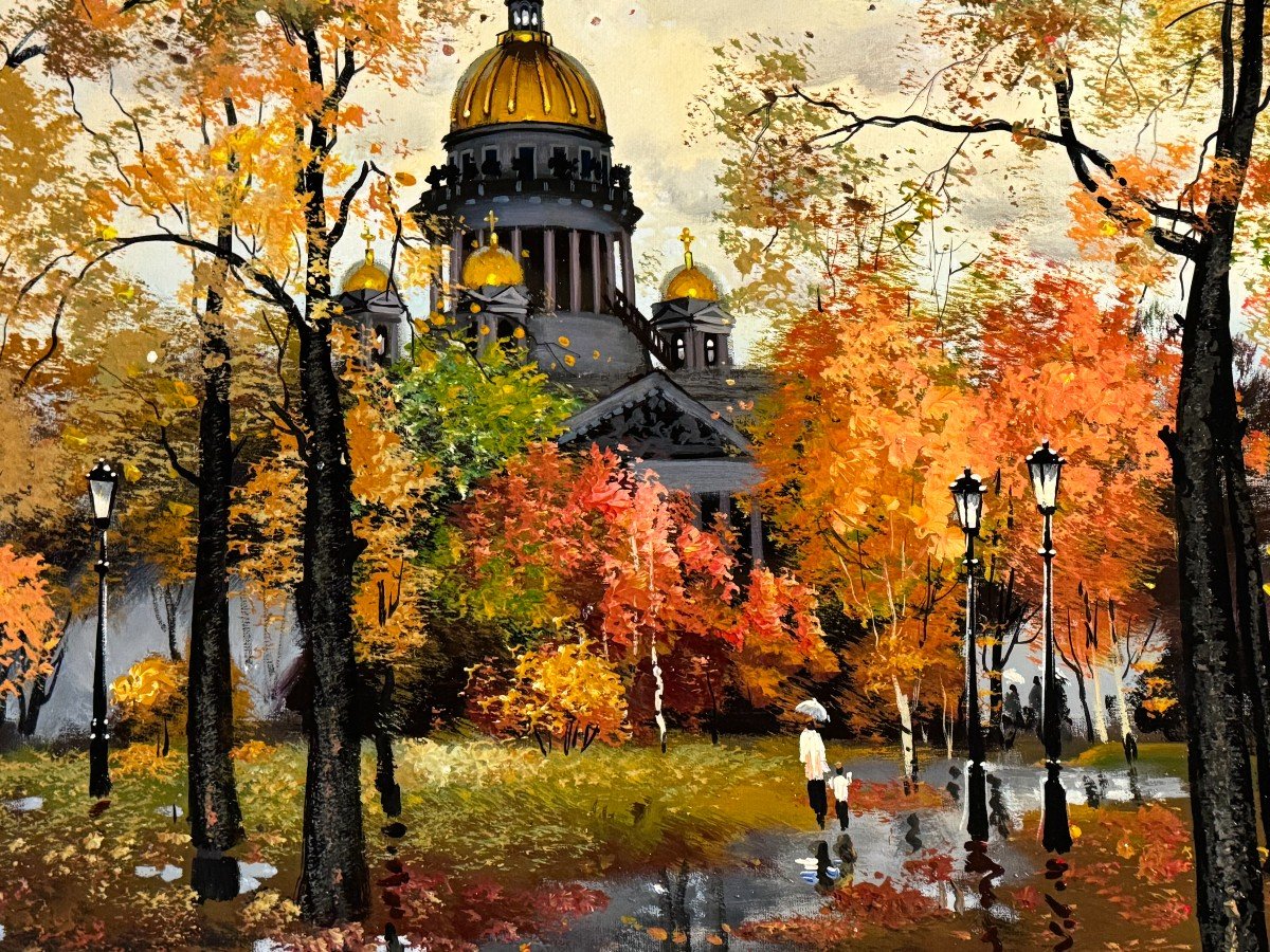 Ecole Russe, Anatole Loukache (né en 1956) L'automne en ville près d'une église orthodoxe-photo-4