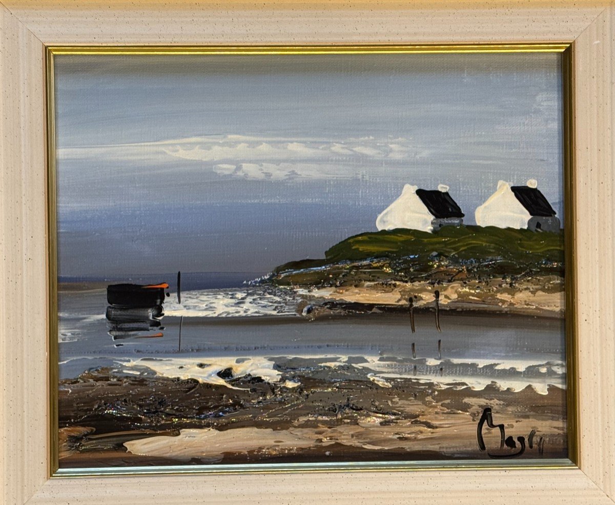 Painting By Louis Magre Born In 1955. Landscape Of Brittany At Low Tide