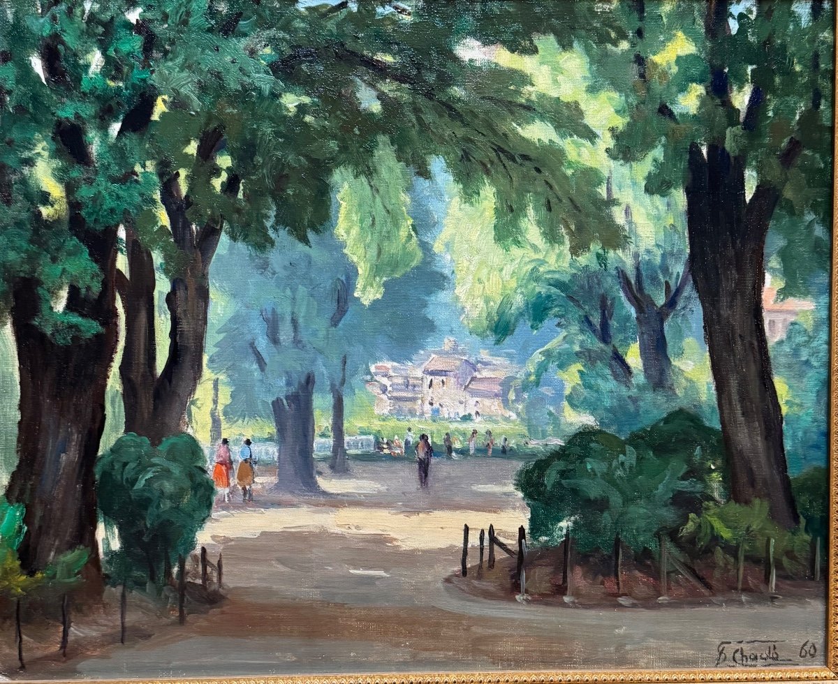 Tableau de Florent Chadé (1896-1985) Jardin De Ville de Grenoble 1960-photo-2