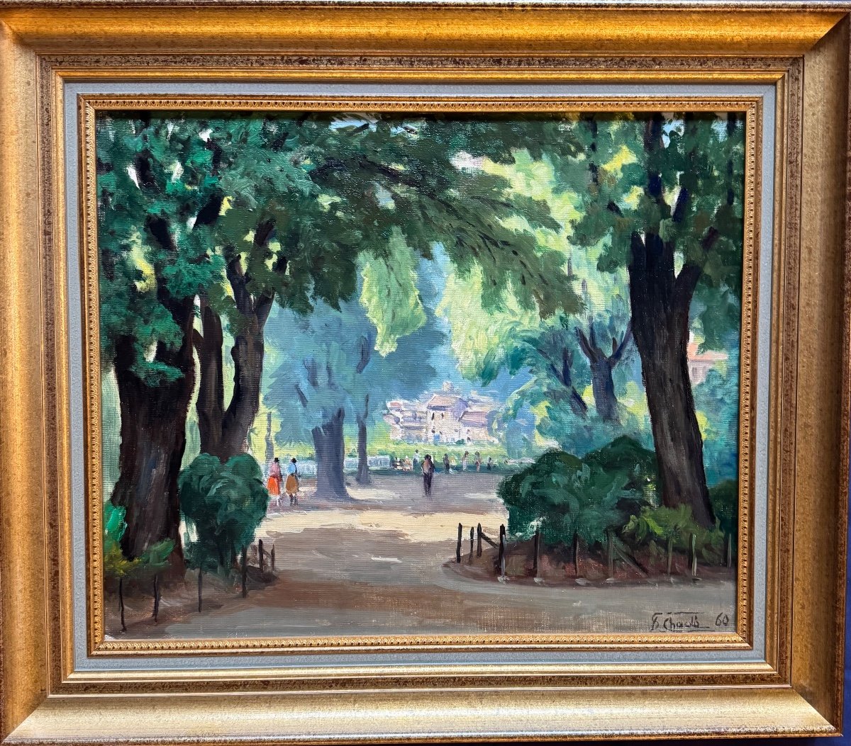 Tableau de Florent Chadé (1896-1985) Jardin De Ville de Grenoble 1960