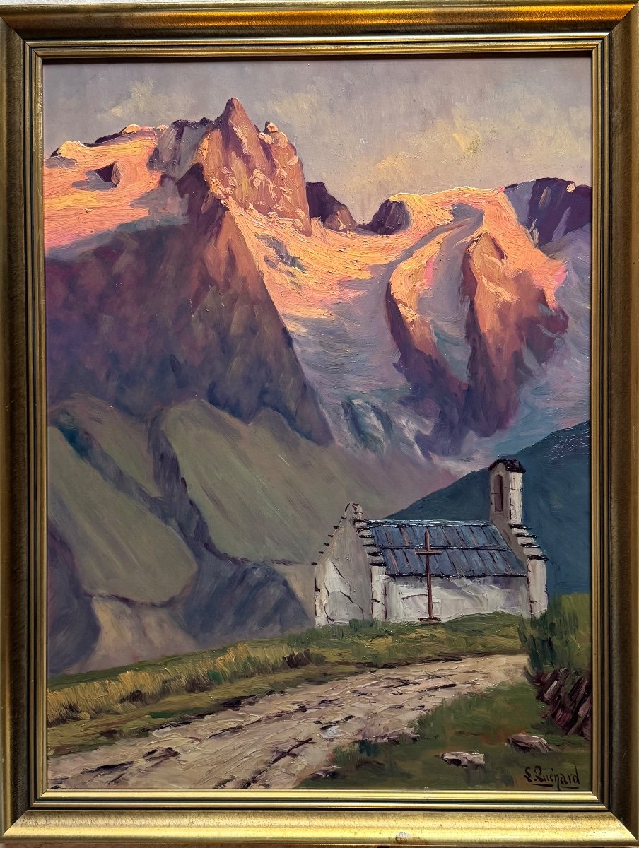 Tableau De Lucien Quenard (1902-1995) Massif De La Meige "chapelle  de Verteller"