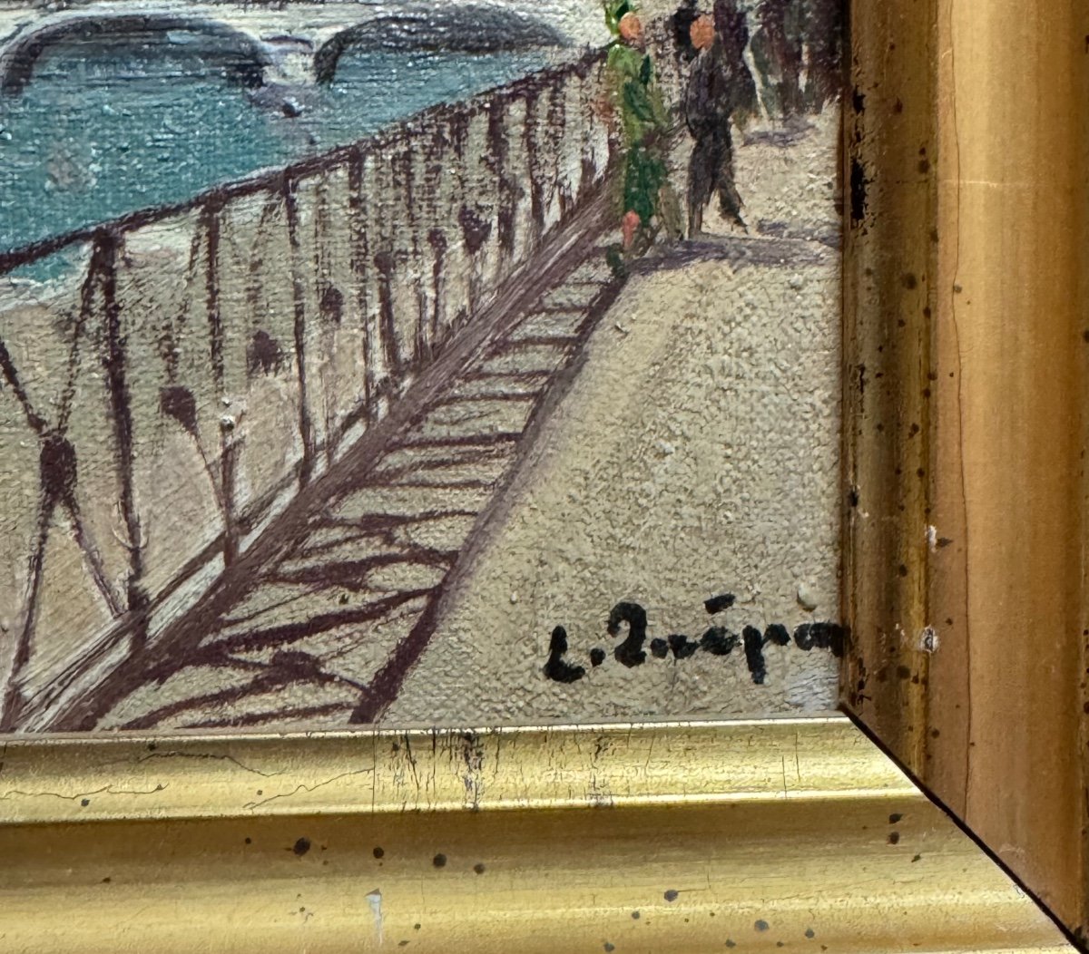 Painting By Lucien Quenard (1902-1995) Quai Perriére Grenoble -photo-3