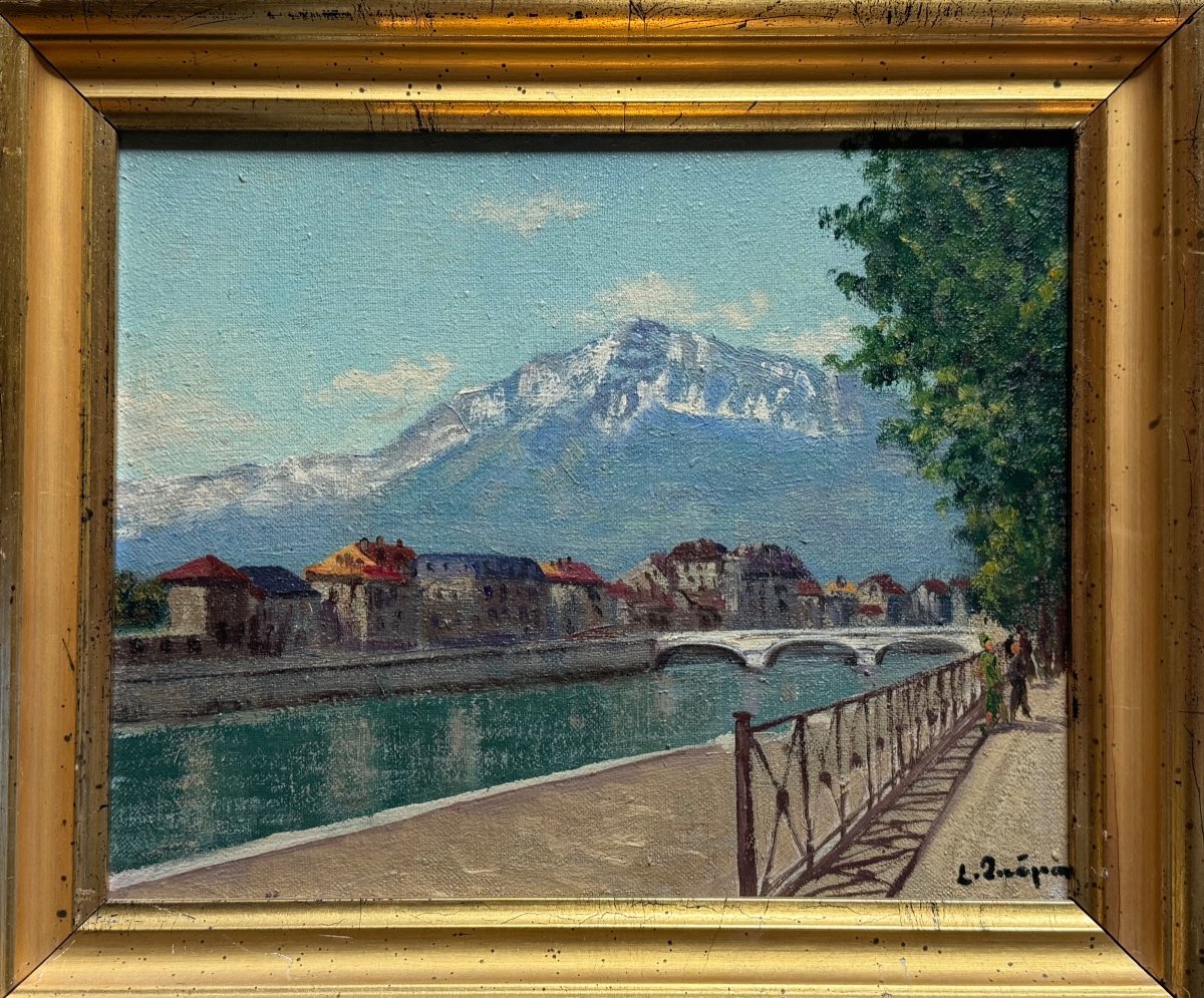 Painting By Lucien Quenard (1902-1995) Quai Perriére Grenoble 