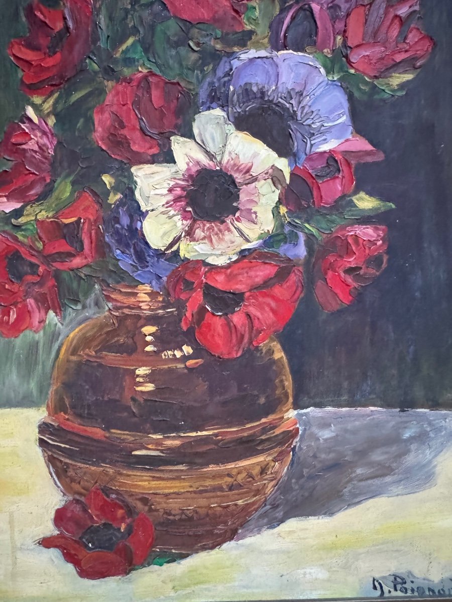 Painting By Nancie Poignant (1911-2000) Bouquet Of Anemones-photo-3