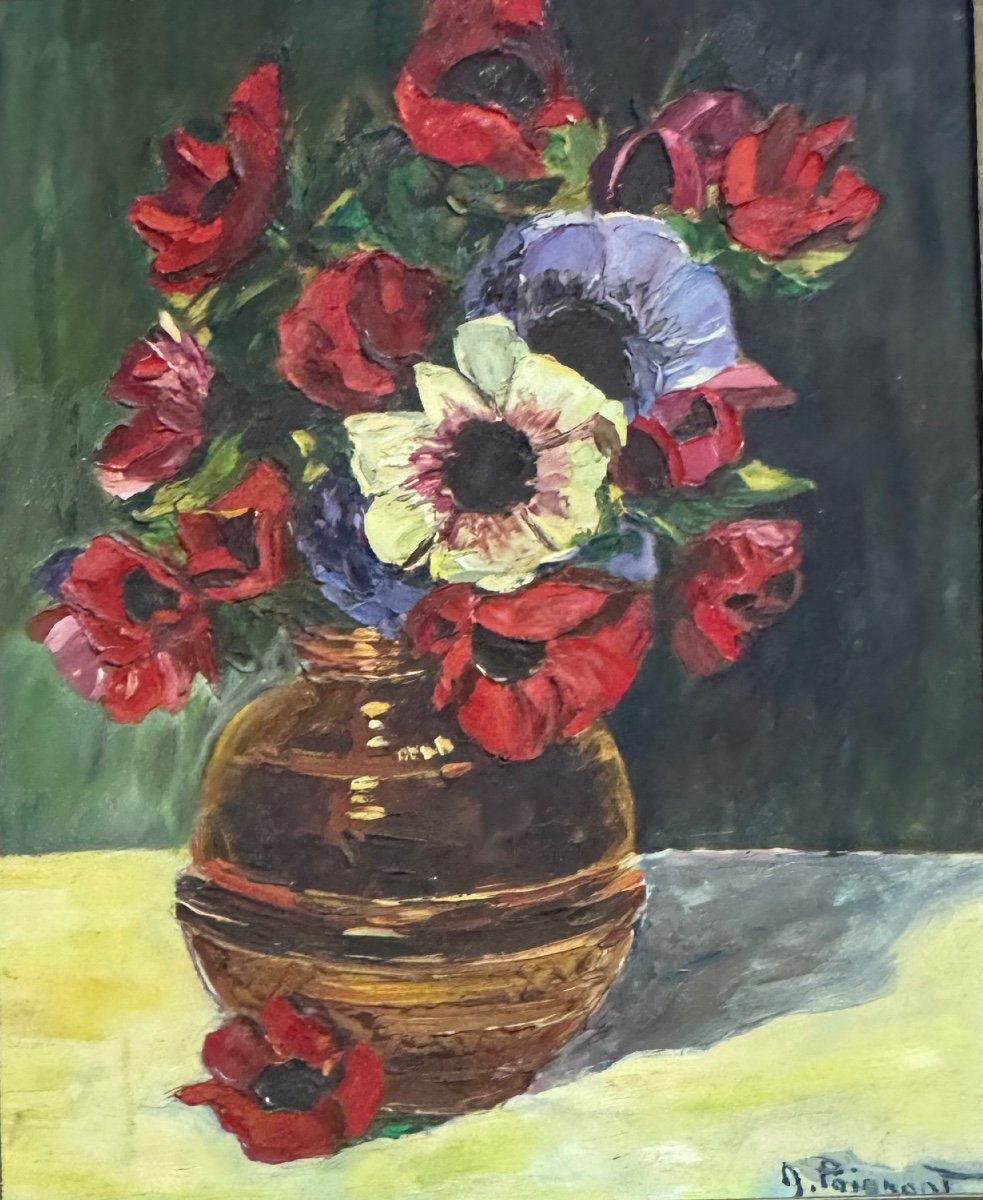 Painting By Nancie Poignant (1911-2000) Bouquet Of Anemones