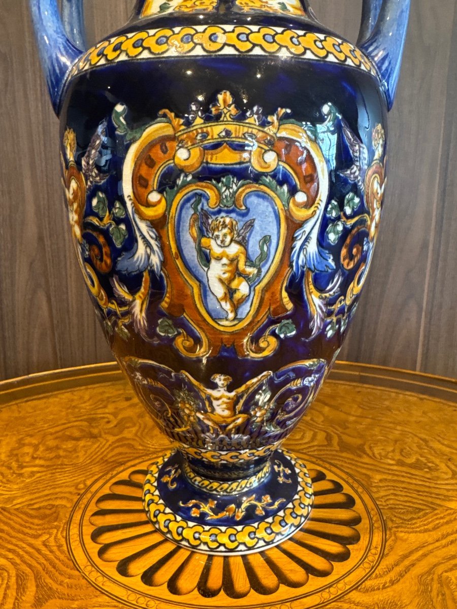 Large Renaissance Gien Earthenware Vase Circa 1938-photo-2