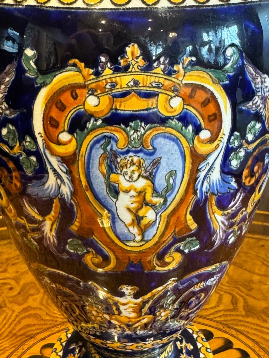 Large Renaissance Gien Earthenware Vase Circa 1938-photo-3