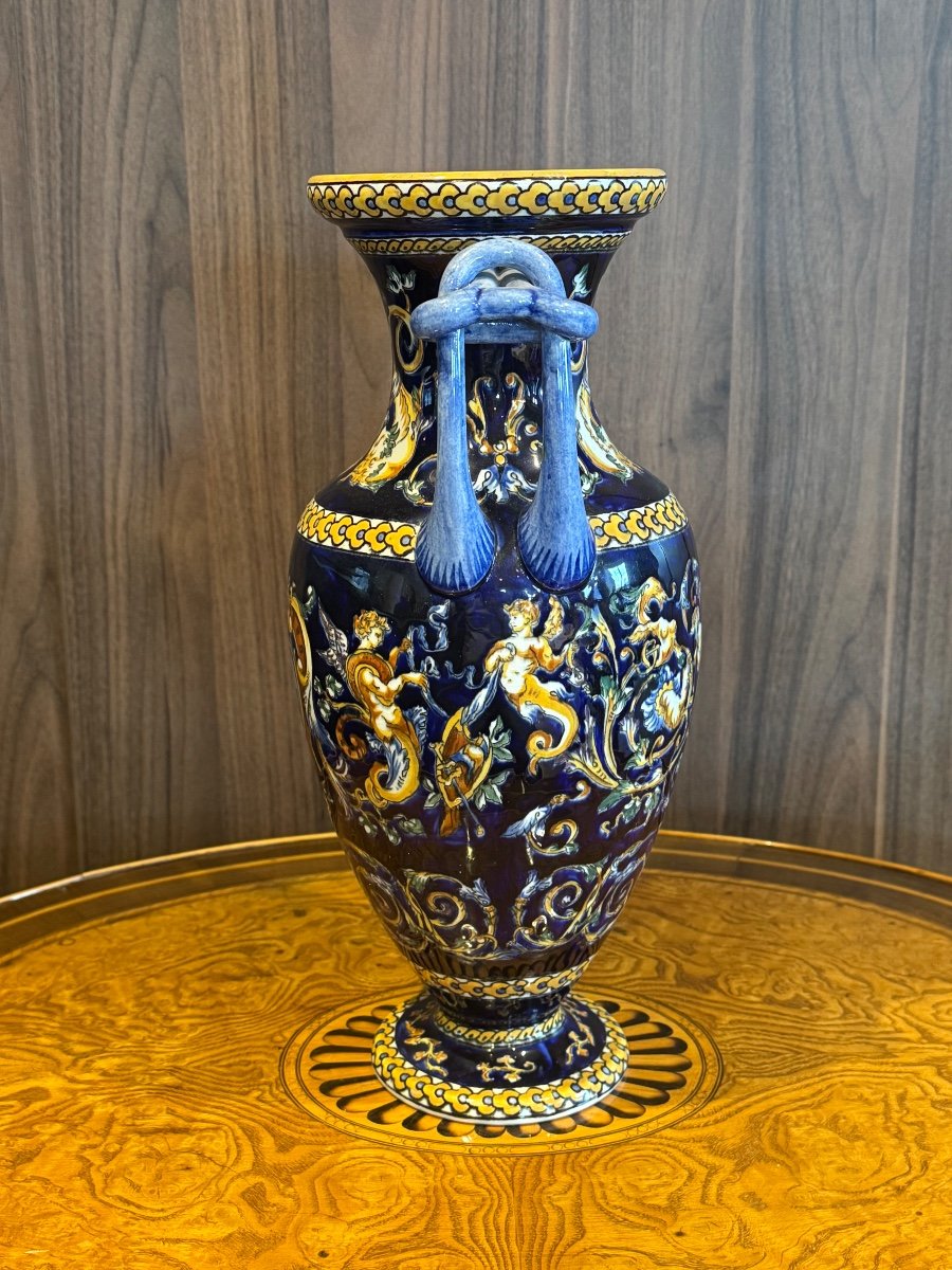 Large Renaissance Gien Earthenware Vase Circa 1938-photo-4