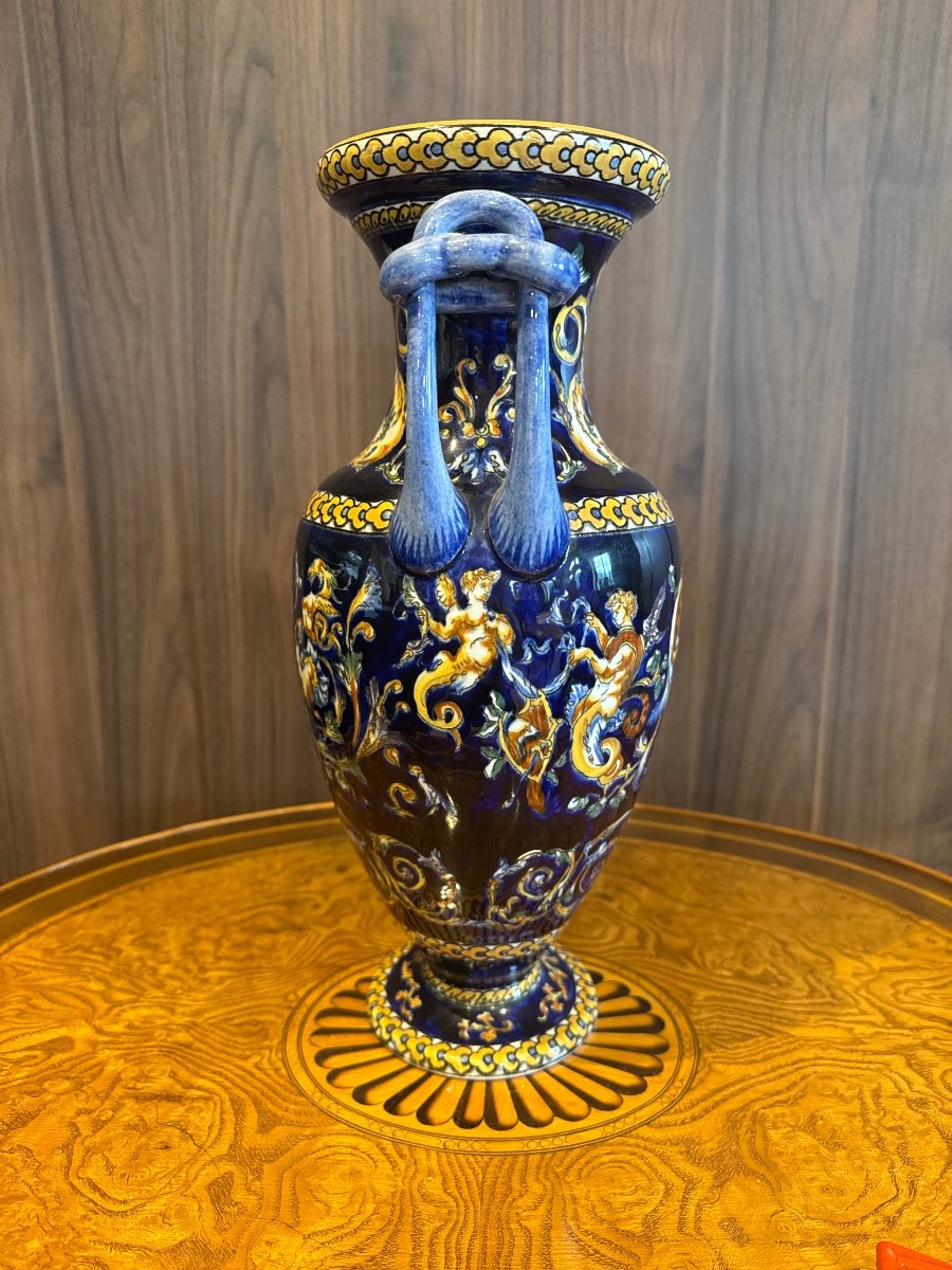 Large Renaissance Gien Earthenware Vase Circa 1938-photo-1