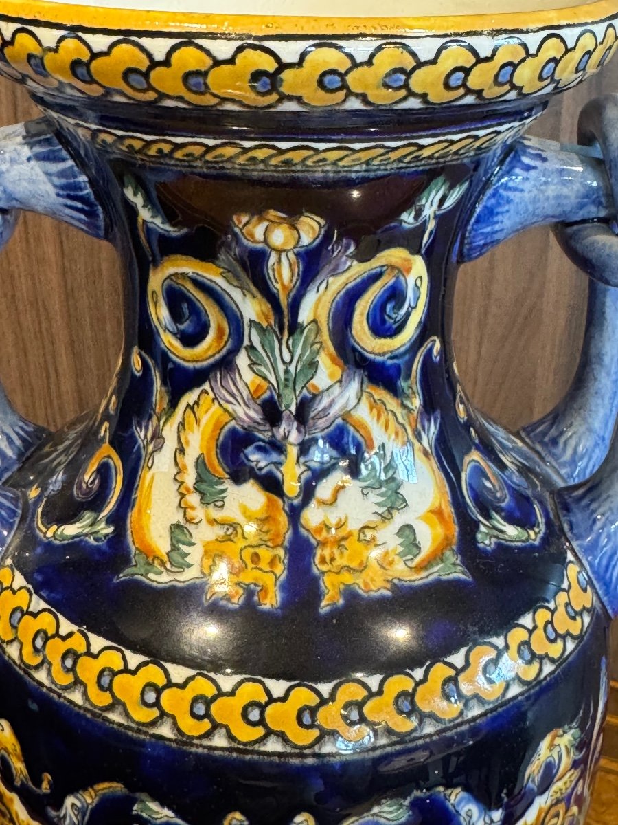 Large Renaissance Gien Earthenware Vase Circa 1938-photo-2