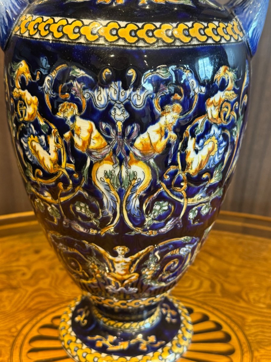 Large Renaissance Gien Earthenware Vase Circa 1938-photo-3