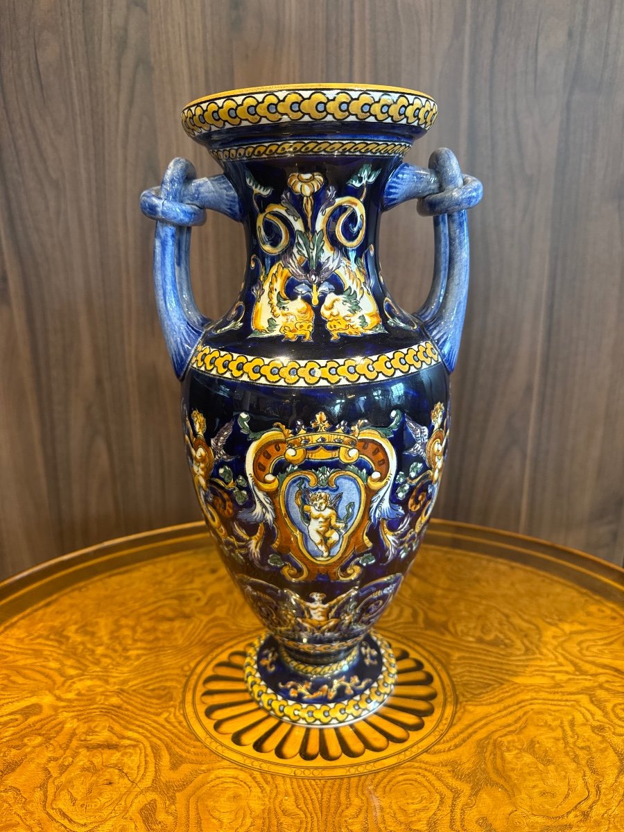 Large Renaissance Gien Earthenware Vase Circa 1938